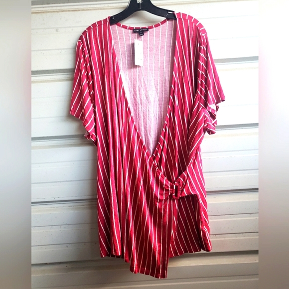 New! Plus Size 26 28 4x Lane Bryant Pink Striped 💗 knit top wrap womens - Picture 2 of 7